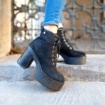 Botin Plataforma Gamuza Negro