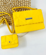Cartera Crossbody Amarillo Broche Plateado + Mini Cartera