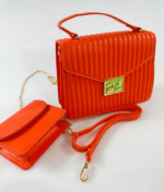 Cartera Crossbody Naranjo Broche Dorado + Mini Cartera