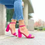 Sandalia Taco 7 Cm Fucsia Punta Redonda