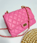 Cartera Crossbody Rosada Rombo Broche Dorado - Imagen 3