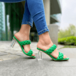 Sandalia Trenza Verde Taco Transparente