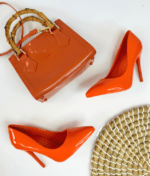 Cartera De Mano Naranja Tipo Charol - Imagen 2