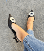 Stiletto Negro Destalonado 4.5 Cm Detalle De Brillantes (Horma Chica)