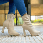 Botín Alto Tela Beige