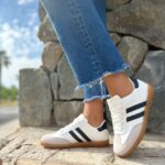Zapatilla Samba Baja Blanca Dos Lineas Negras (Horma Chica)