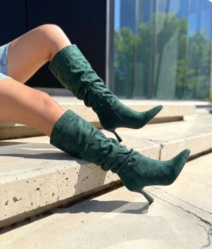 Bota Verde Taco Aguja 7.5 Cm