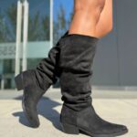 Bota Arrugada 4.5 Cm Negra