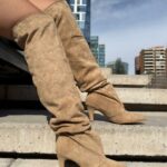 Bota Bucanera Arrugada Ancha Caqui 7 Cm