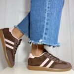 Zapatilla Samba Baja Cafe Lineas Rosadas (Horma Chica)