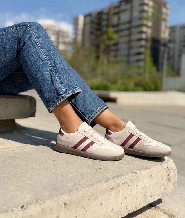 foto producto (8) Zapatilla Samba Baja Beige Lineas Vino (Horma Chica) - Imagen 1